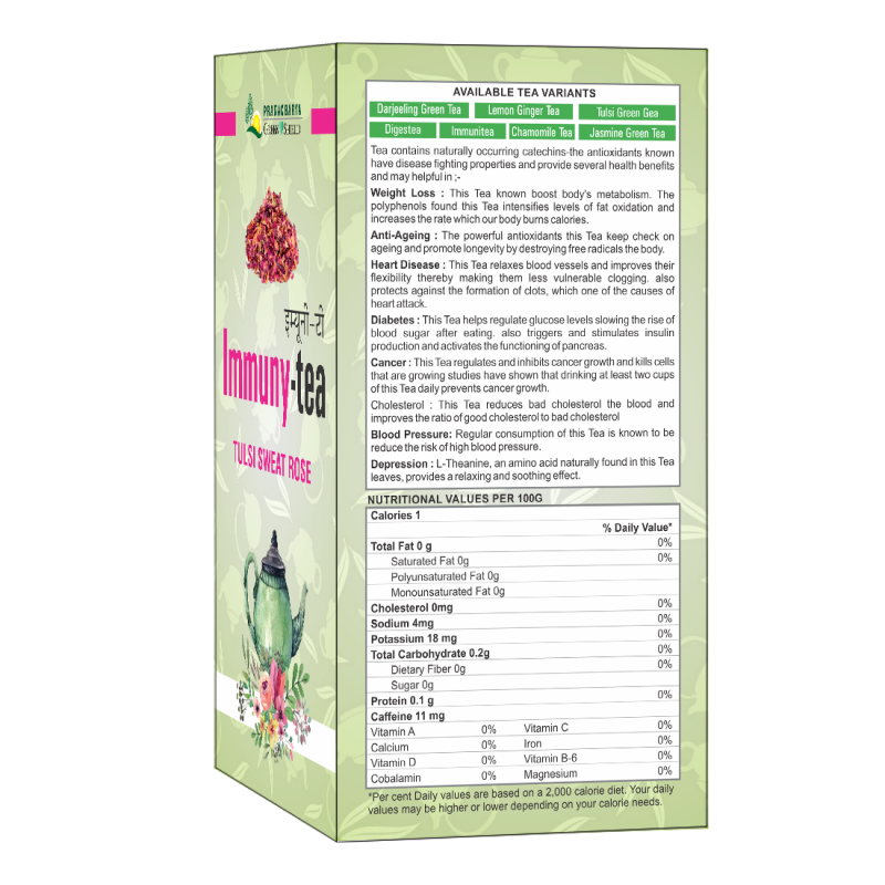 Immunity- Tea - Tulsi Sweet Rose - 25 Tea Bags - Pranacharya | Green Shield